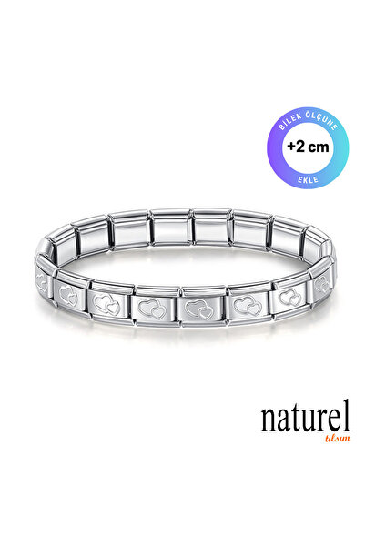 Naturel Tılsım İtalyan Charm Çelik Çift Kalp Unisex Bileklik