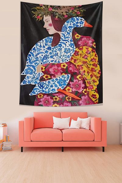 Latibule Model de epocă Floral Minimalist Fată Pânză rezistentă la pete Tapiserie Tapiserie Tapiserie
