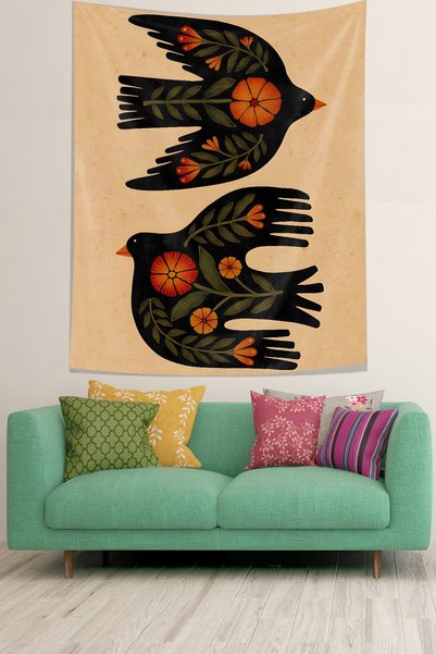Latibule Flying Birds Flower Pattern Stain Resistant Fabric Wall Cover Wall C...