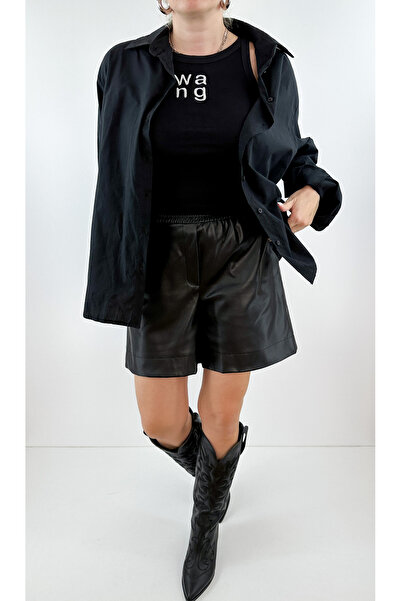 Modaonna Siyah deri şort