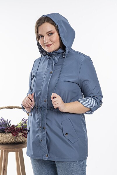 fehika Жіночий індіго-костюм з капюшоном, великий розмір, підкладка, водонепроникний, легкий, великий розмір, тренч