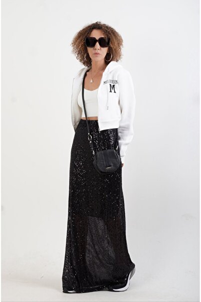 Zelish My Sister Siyah Pul Payetli Astarlı Maxi Etek