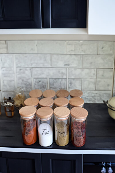 TARÇIN HOMES 12'li 300 Ml Ahşap Kapaklı Vakumlu Damla Model Şeffaf Etiketli M...