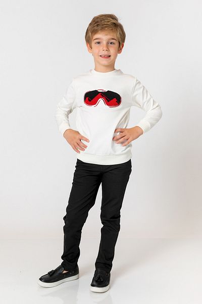 incity Kids Boy Glasses Embroidered Detailed Ecru Sweatshirt