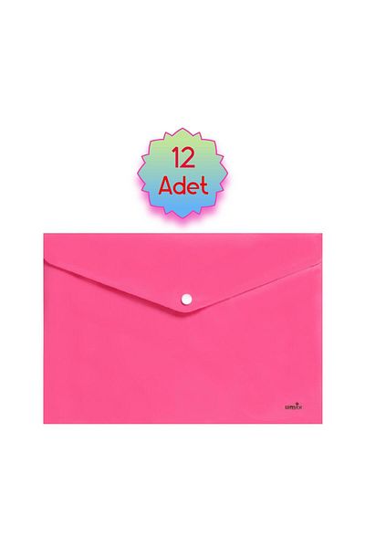 Umix Snap Fastener A4 Envelope File Neon Pink 12 Pieces