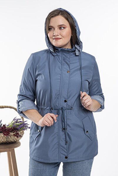 fehika Жіночий індіго-костюм з капюшоном, великий розмір, підкладка, водонепроникний, легкий, великий розмір, тренч
