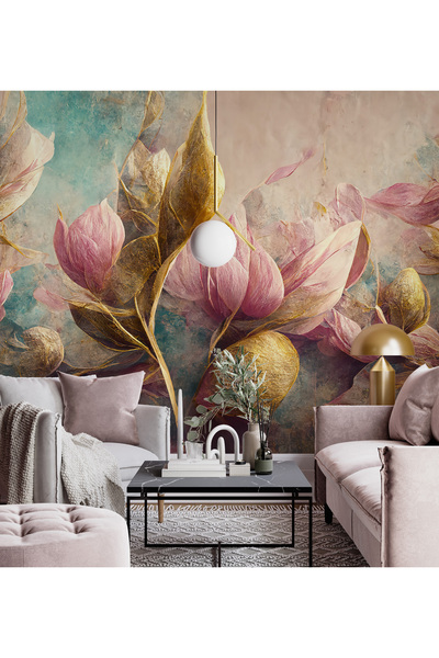 Plustablo Modern Pembe Çiçekli Soyut Poster Duvar Kağıdı, Yatak Odası Duvar K...