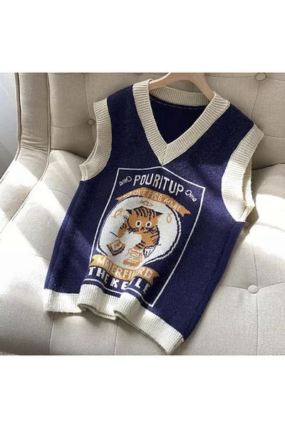EYO Pulovere oversize cu decolteu în V Oldschool College Pouritup