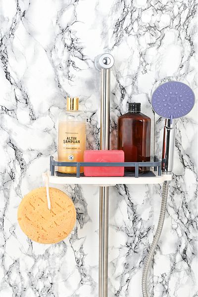 Carat Home Πρακτικό πλαστικό χωρίς βίδες Organizer μπάνιου Σαπουνάδα - Μπορεί να εγκατασταθεί κεφαλή ντους - Χρήσιμο