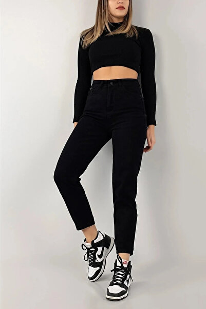 ByCukurovaFrango Monera Black Visok struk Mom Smart Slim fit farmerke (savrše...