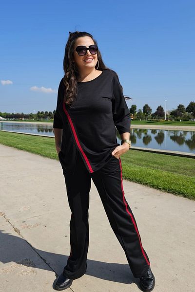 sinemisxxl طقم بدلة رياضية بأكمام كابري من الليكرا بحبل مزدوج من الأعلى والأسفل