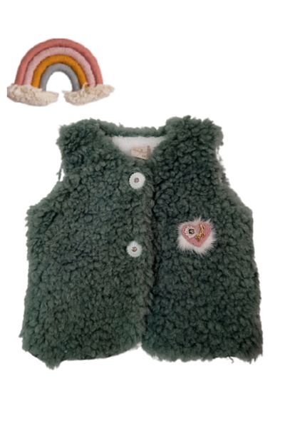 Dandini Buttoned Fleece Baby & Kids Soft Plush Vest Green
