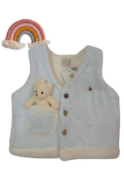 Dandini Buttoned Fleece Unusex Baby & Kids Teddy Bear Gift Soft Plush Vest Blue