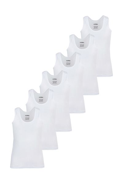 FORMO Set of 6 Boy's White Ribbed Cotton Undershirt