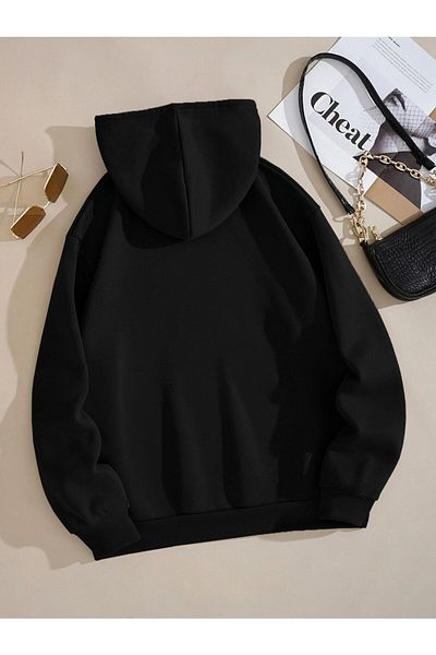 MANCY Unisex Μαύρο μονόχρωμο φούτερ με κουκούλα