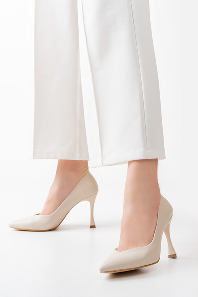 MASSOLE Bej Stiletto Kadın Topuklu Ayakkabı Yeni Sezon Tarz Topuk Şık Günlük ...