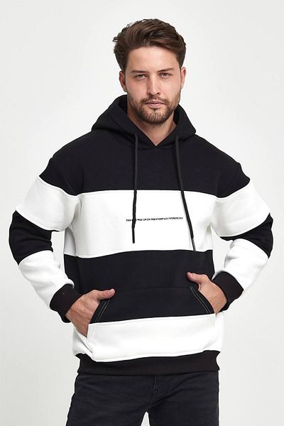 MADZEYMODA Men's 3 Thread Rose Gold Black and White Hooded Oversize Sweatshirt