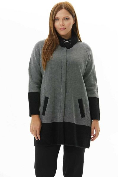 Selen Giyim Front Zippered Stand Collar Patterned Knitwear Cardigan