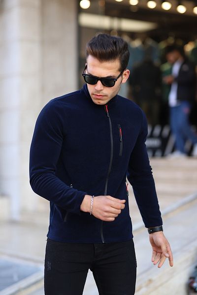 Kozik Navy Blue Shoftsell Ανδρική Ζακέτα Fleece Standard Fit με πλήρες φερμουάρ 3 τσέπες για εξωτερικούς χώρους