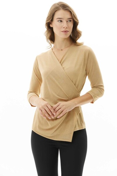 Selen Giyim Kruvaze Yanı Plili Simli Bluz