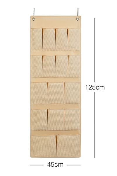 Ocean Home Textile Μπεζ κρεμάστρα πολλαπλών χρήσεων με 16 τσέπες μέσα στο ντουλάπι Οργάνωση παντόφλες κουζίνας μπάνιου 45x125