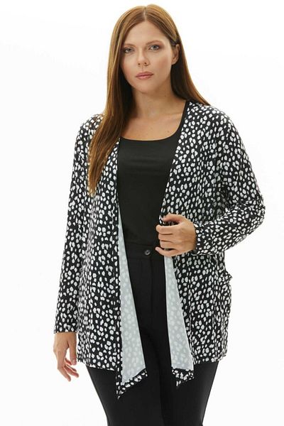 Selen Giyim Large Size Polka Dot Front Flowing Combed Cotton Cardigan
