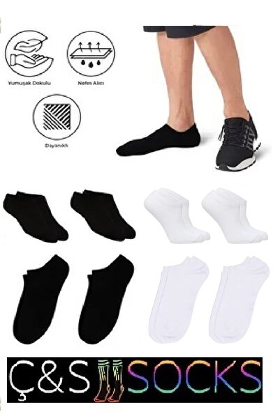 çs socks Unısex 6 Çift Cotton Görünmez Sneakers Spor Çorap 3 Siyah 3 Beyaz (D...