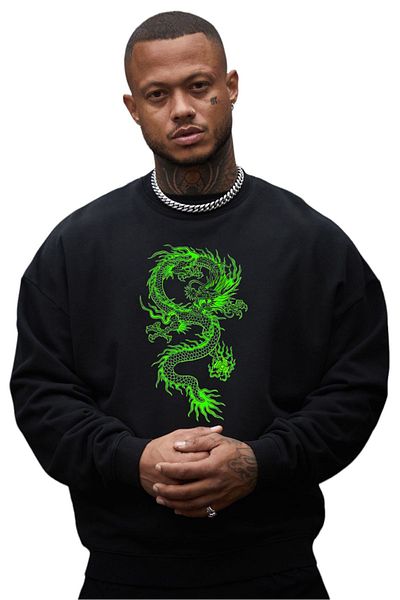 BENROMA Unisex Dragon Printed Crew Neck Sweat