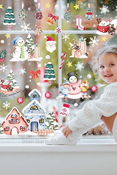 Sticker Ekspres مجموعة ملصقات حائط للباب الزجاجي للعام الجديد السعيد