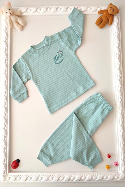 dubi baby طقم أطفال مكون من قطعتين باللون الأخضر للأطفال الرضع مع قفل على الك...