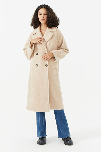 PAULMARK Dvouřadý kabát s límcem s měkkou texturou