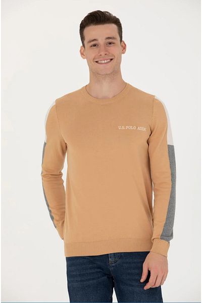 U.S. Polo Assn. ΒΑΣΗ. Polo Assn. Ανδρικό πουλόβερ με λαιμόκοψη Regular Fit Sand SADEN