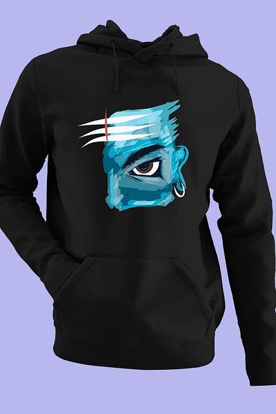Raf Coll Unisex Oversize Μαύρο φούτερ με κουκούλα Σχέδιο προσώπου Ψηφιακό εμπριμέ με δύο κλωστές Fleece