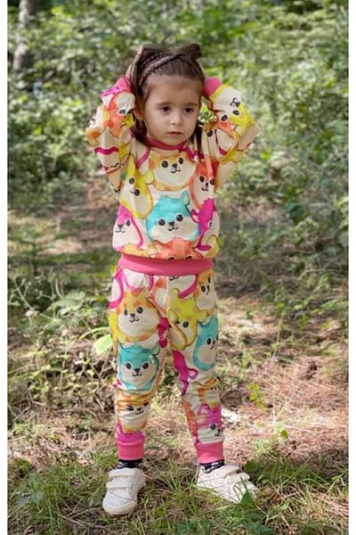 BUUFUU Digital Printed Long Sleeve Sweatshirt and Tracksuit Bottom Top Double Set Oversize Pattern
