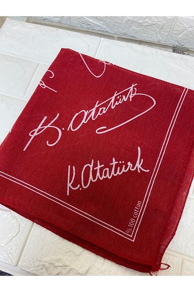 sema aksesuar Red Cotton Ataturk Signed Scarf - Bandana - 23 April, 29 October, 19 May, 30 August