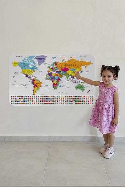 Doğal Tercih Educational Capital Detailed Atlas with Country Flag World Map Wall Sticker 3848
