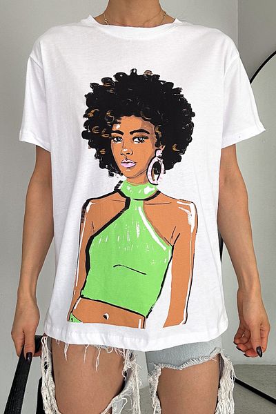 FEMELLE Women's White Printed Cotton T-Shirt