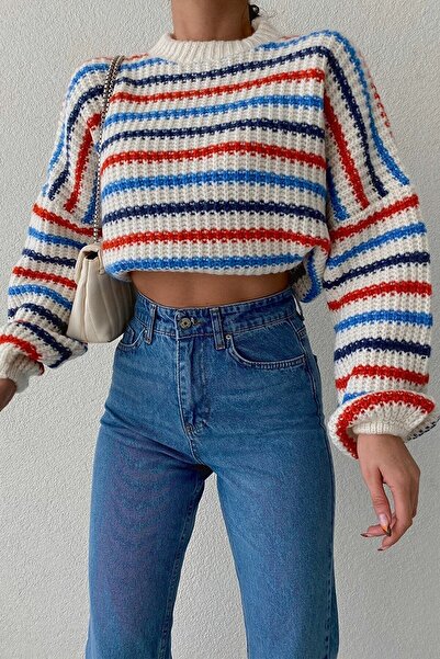 Benisengiydir Női színes csíkos kötöttáru pulóver