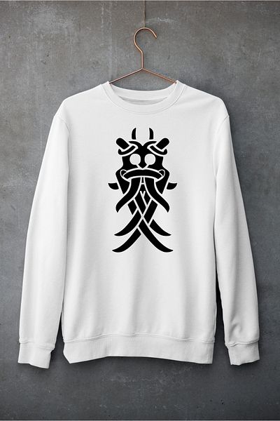 Raf Coll Unisex Oversize Crew Neck Odin Design Ψηφιακή στάμπα φούτερ με δύο νήματα εσωτερικά ανυψωμένα