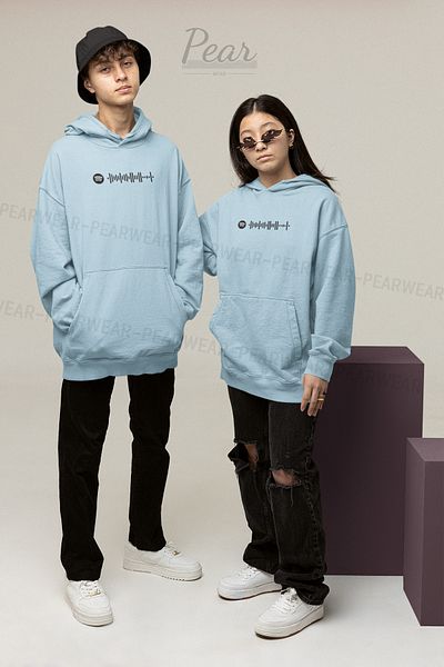 Pear Wear Spotify Printed Unisex 3 Thread Raster Lover Team Oversize φούτερ με κουκούλα