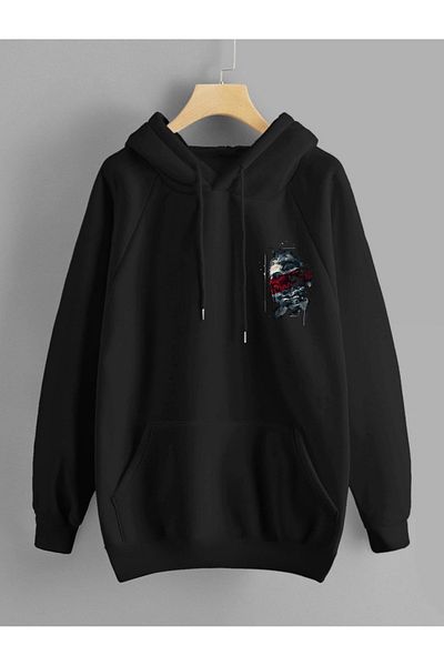 DEEPSENCE Unisex Black Hooded Sweatshirt Zeus Back Print
