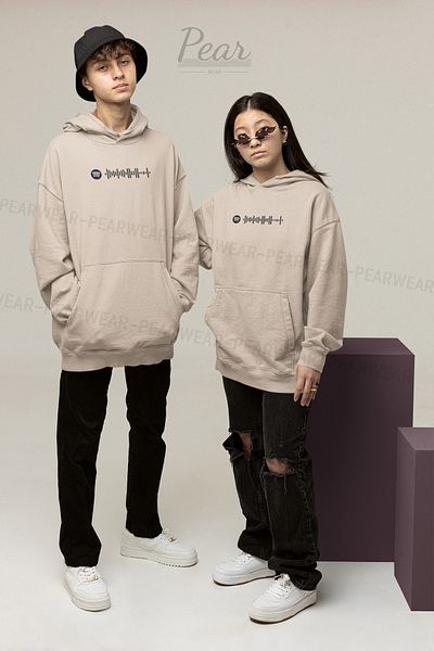 Pear Wear Spotify Printed Unisex 3 Thread Raster Lover Team Oversize φούτερ με κουκούλα