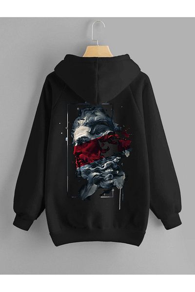 DEEPSENCE Unisex Black Hooded Sweatshirt Zeus Back Print