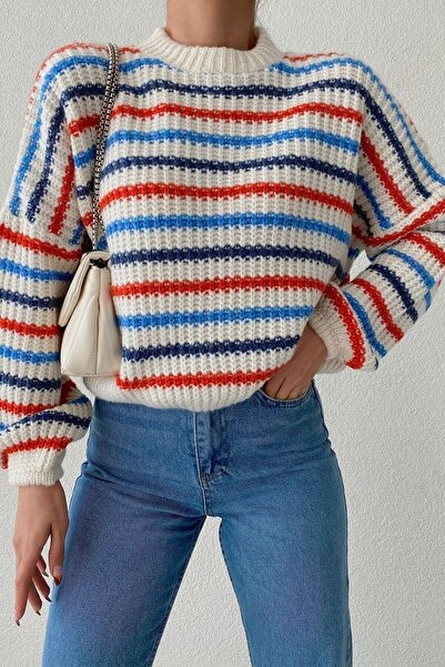 Benisengiydir Női színes csíkos kötöttáru pulóver
