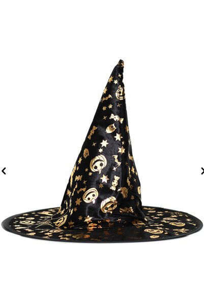 PARTİSERÜVENİ HALLOWEN CADI ŞAPKASI KUMAŞ GOLD DESENLİ