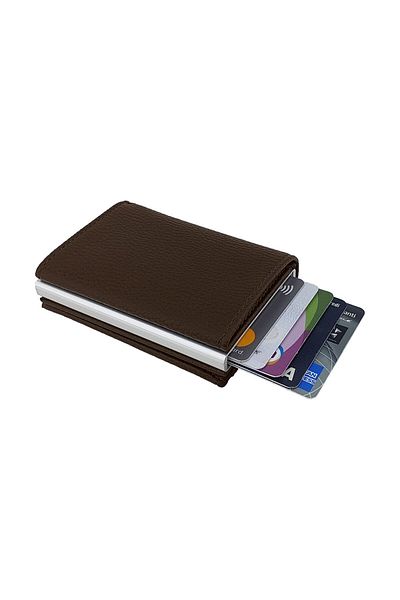 Astakos Men's Brown Automatic Mechanism Card Holder Wallet