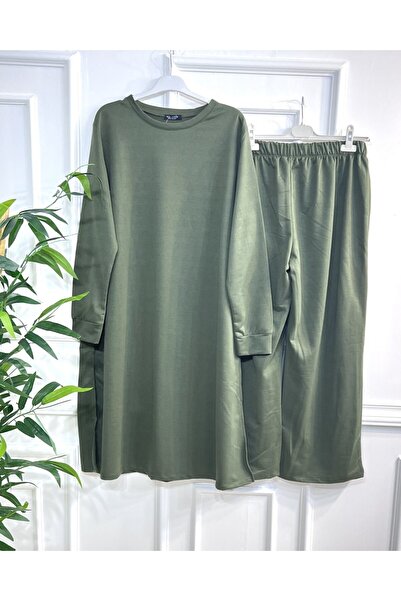 Aşkı Endam Uğur Yanları Set lung din două piese cu tăieturi laterale - Kaki