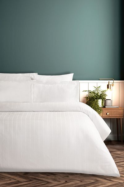 Pierre Cardin Striped Satin Duvet Cover Set Double Voyage White