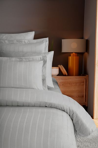 Pierre Cardin Σετ Παπλωματοθήκης Σατέν Ριγέ Διπλό Voyage Grey