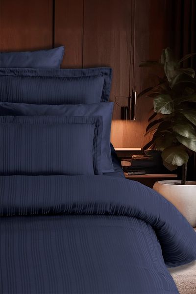 Pierre Cardin Σετ Παπλωματοθήκης Σατέν Ριγέ Διπλό Voyage Indigo